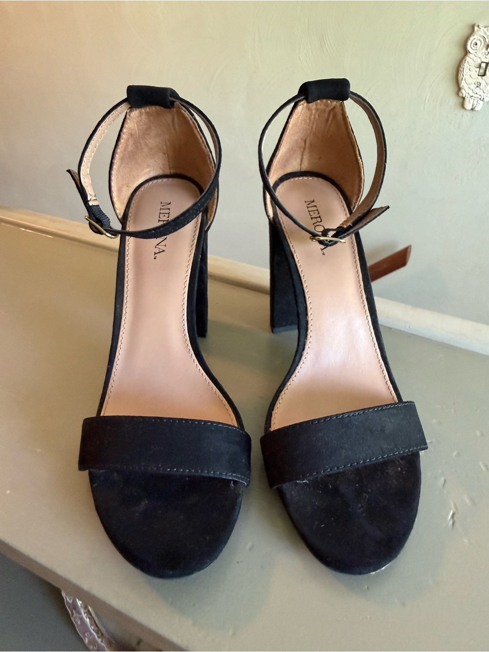 Merona Black Suede Ankle-Strap Block Heels